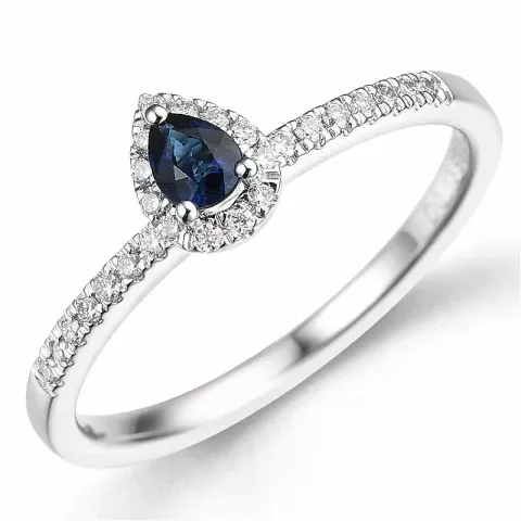 dråbe safir diamantring i 14 karat hvidguld 0,22 ct 0,14 ct