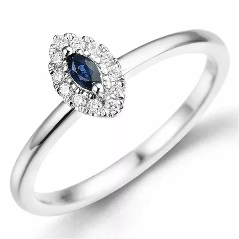 Safir brillantring i 14 karat hvidguld 0,12 ct 0,07 ct