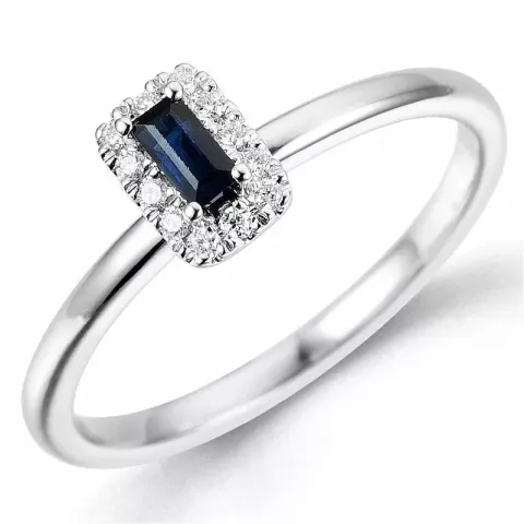 Firkantet safir diamantring i 14 karat hvidguld 0,23 ct 0,07 ct