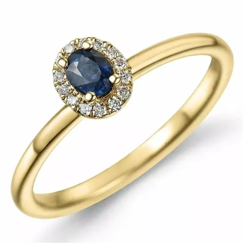 oval safir diamantring i 14 karat guld 0,25 ct 0,05 ct