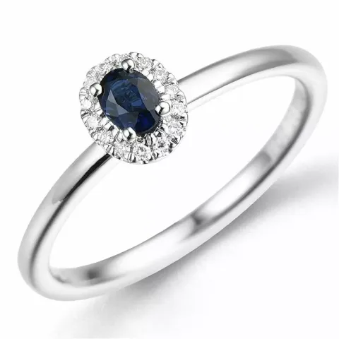 oval safir diamantring i 14 karat hvidguld 0,25 ct 0,05 ct