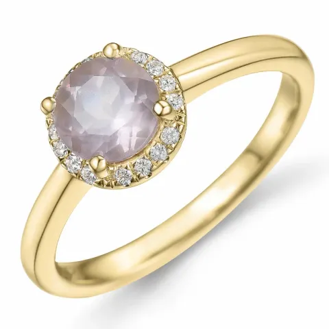 rund kvarts diamantring i 14 karat guld 0,80 ct 0,08 ct