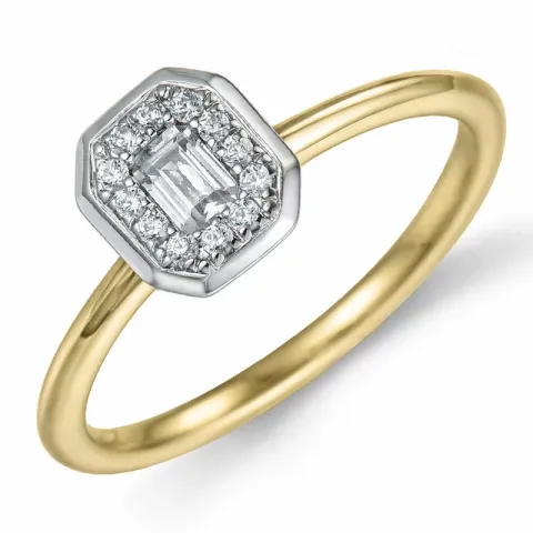 firkantet diamantring i 14 karat guld.- og hvidguld 0,16 ct 0,08 ct