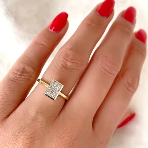 firkantet diamantring i 14 karat guld.- og hvidguld 0,10 ct 0,10 ct
