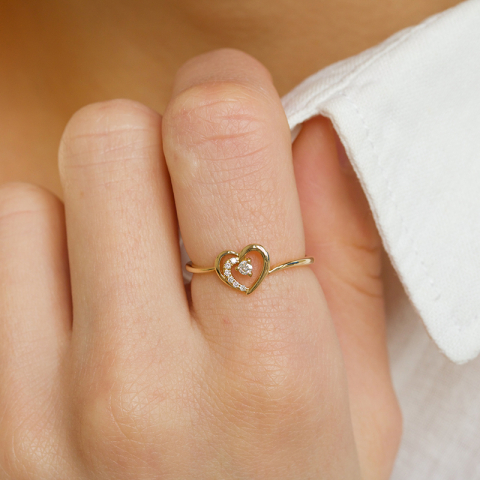 hjerte diamant ring i 14 karat guld 0,065 ct