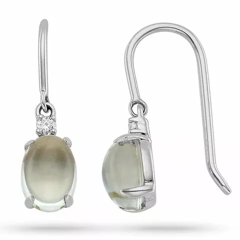 ovale grøn ametyst diamantøreringe i 14 karat hvidguld med ametyst og diamant 
