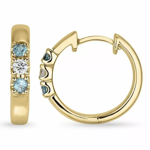 15 mm topas creoler i 14 karat guld med topas og diamant