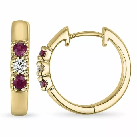 runde 16 mm rubin creoler i 14 karat guld med rubin og diamant