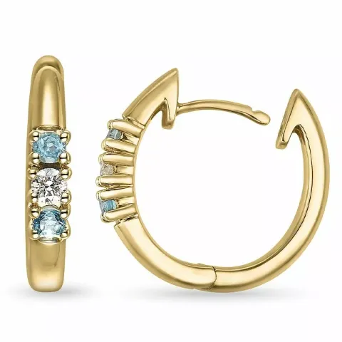 16 mm topas creoler i 14 karat guld med diamant og topas
