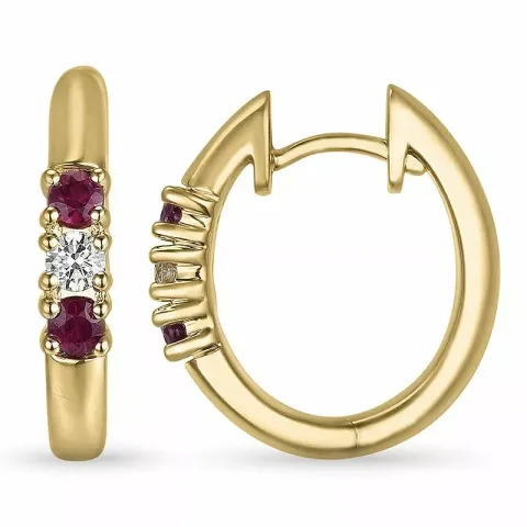 16 mm rubin creoler i 14 karat guld med diamant og rubin