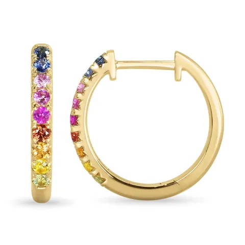 18 mm regnbuefarvede safir creoler i 14 karat guld med safir
