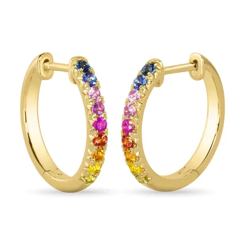 18 mm regnbuefarvede safir creoler i 14 karat guld med safir