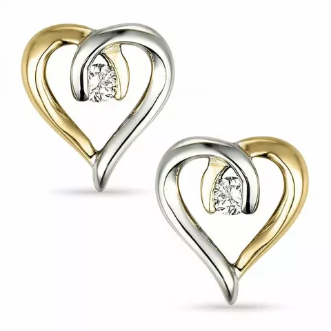 Hjerte diamantøreringe i 14 karat guld og hvidguld med diamanter 