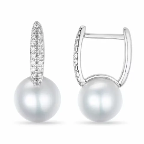 perle creoler i 14 karat hvidguld med diamant