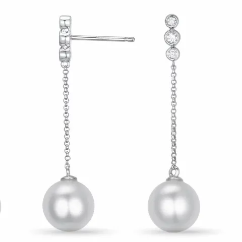 lange perle brillantøreringe i 14 karat hvidguld med diamant