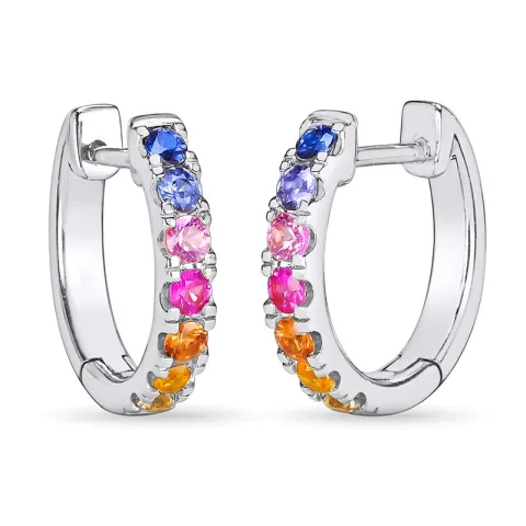 13 mm regnbuefarvede safir creoler i 14 karat hvidguld med safir