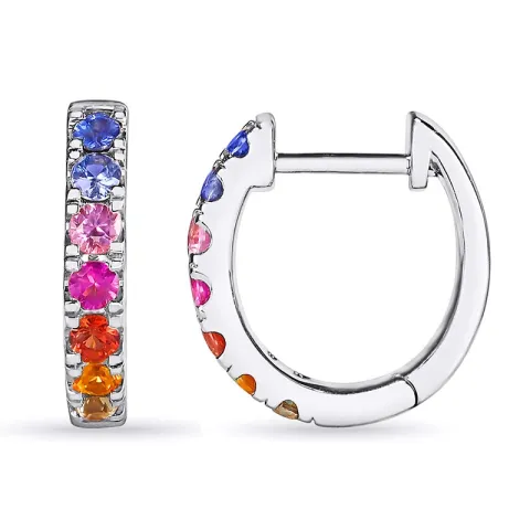 13 mm regnbuefarvede safir creoler i 14 karat hvidguld med safir