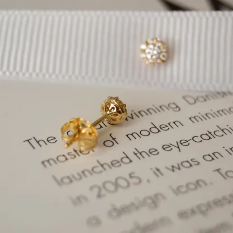 runde diamant ørestikker i 14 karat guld med diamant og diamant