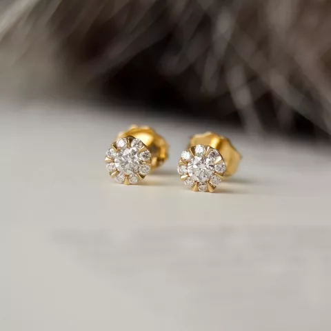 runde diamant ørestikker i 14 karat guld med diamant og diamant 