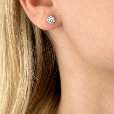 runde diamant ørestikker i 14 karat hvidguld med diamant og diamant