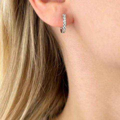 14 mm diamant creoler i 14 karat hvidguld med diamant
