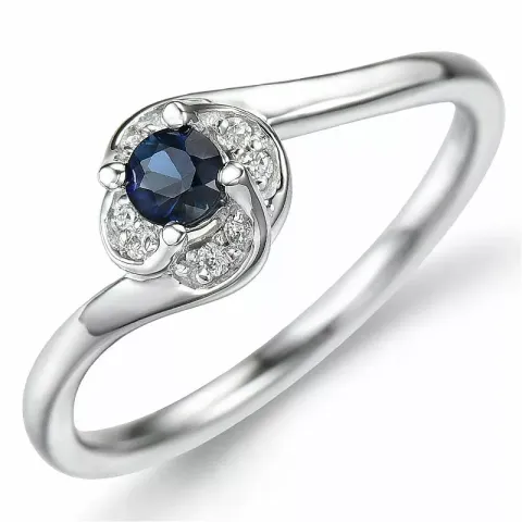 blomster safir diamantring i 14 karat hvidguld 0,21 ct 0,04 ct