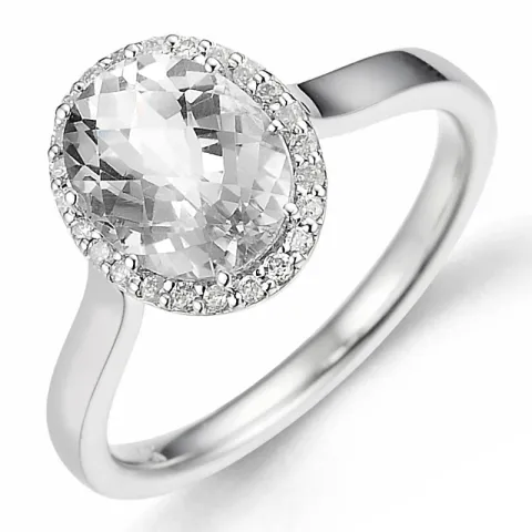 oval kvarts diamantring i 14 karat hvidguld 2,0  ct 0,12 ct