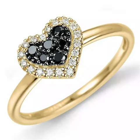 Hjerte sort diamant ring i 14 karat guld 0,13 ct 0,09 ct