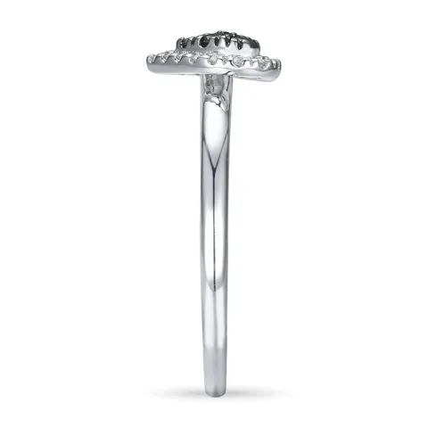 hjerte sort diamant ring i 14 karat hvidguld 0,13 ct 0,09 ct