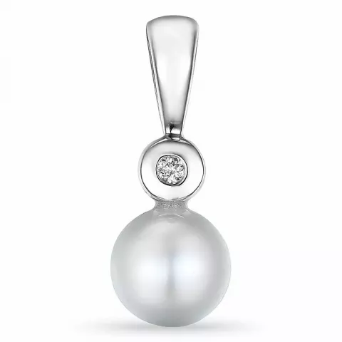 Perle diamantvedhæng i 14 karat hvidguld 0,01 ct