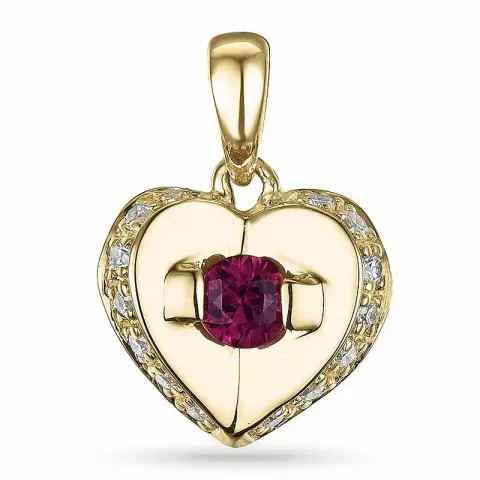 Hjerte rubin diamantvedhæng i 14 karat guld 0,10 ct 0,30 ct