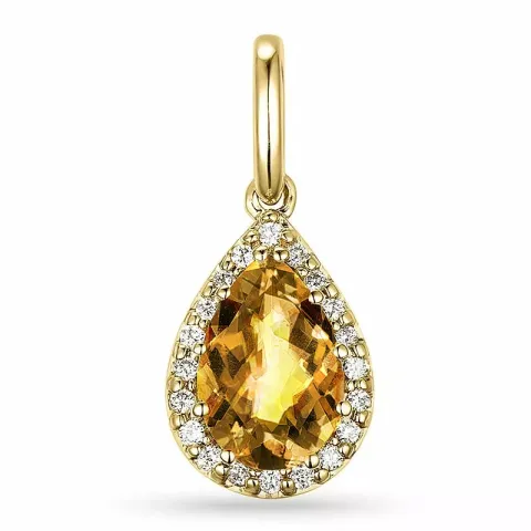 citrin diamantvedhæng i 14 karat guld 0,10 ct 1,55 ct