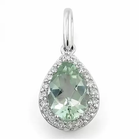 Grøn ametyst diamantvedhæng i 14 karat hvidguld 0,10 ct 1,55 ct