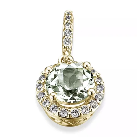 grøn ametyst diamantvedhæng i 14 karat guld 0,80 ct 0,13 ct