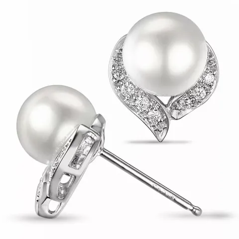 Perle diamantøreringe i 14 karat hvidguld med diamanter