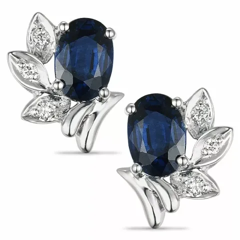 Blad safir diamantøreringe i 14 karat hvidguld med diamanter og safirer