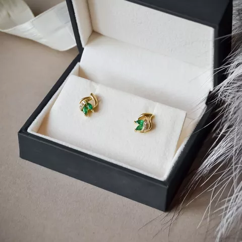blomster smaragd diamantøreringe i 14 karat guld med diamant og smaragd 