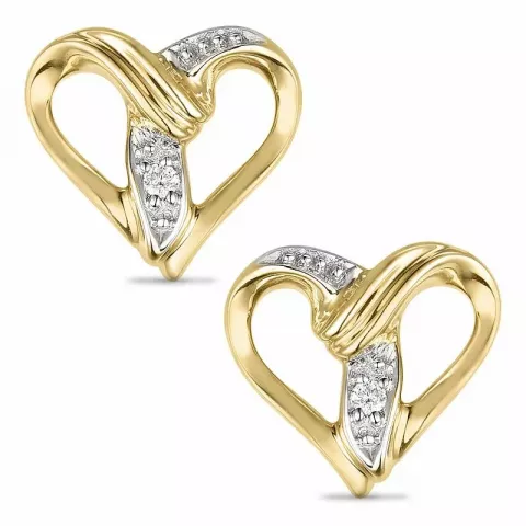 Hjerte diamant ørestikker i 14 karat guld og hvidguld med diamanter 