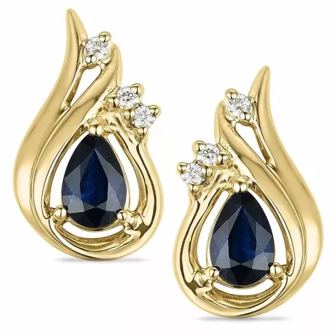 dråbe safir diamantøreringe i 14 karat guld med diamant og safir