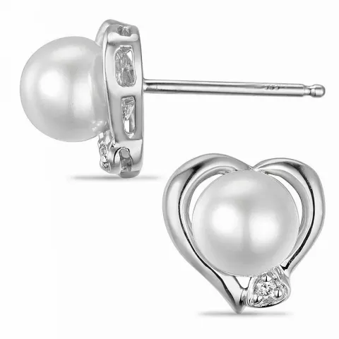 Hjerte perle diamantøreringe i 14 karat hvidguld med diamanter 