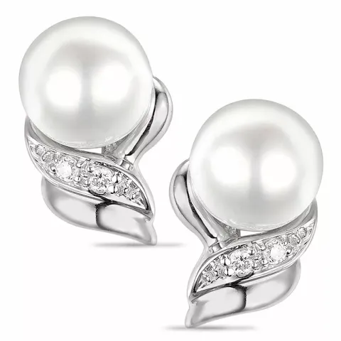 blomster perle diamantøreringe i 14 karat hvidguld med diamant
