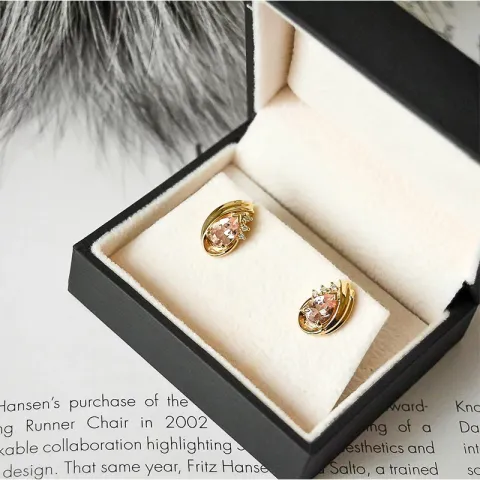 Morganit diamantøreringe i 14 karat guld med diamanter og morganitter
