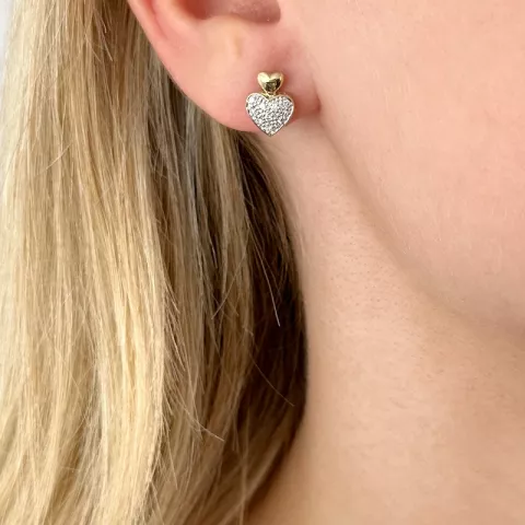 Hjerte diamant øreringe i 14 karat guld og hvidguld med diamanter 