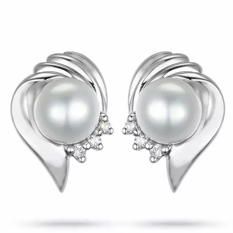 blomster perle diamantøreringe i 14 karat hvidguld med diamant