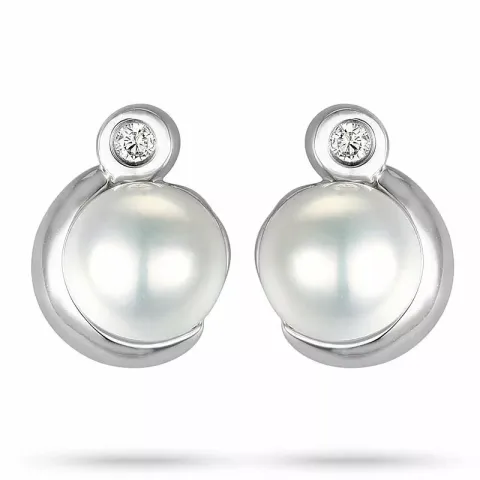 Perle diamantøreringe i 14 karat hvidguld med diamanter