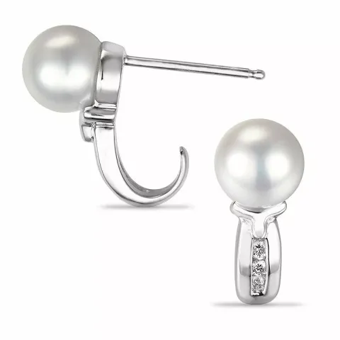 perle halvcreoler i 14 karat hvidguld med diamant