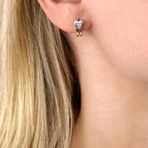 Hjerte diamant øreringe i 14 karat guld og hvidguld med diamanter 