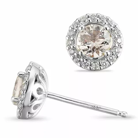 runde morganit diamantøreringe i 14 karat hvidguld med morganit og diamant
