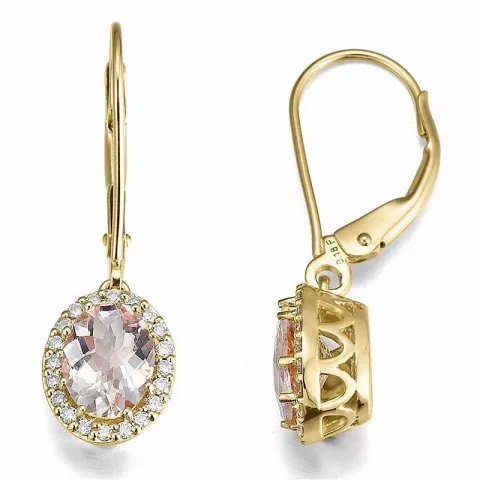 ovale diamantøreringe i 14 karat guld med morganit og diamant 