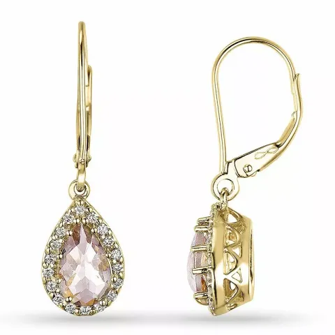 lange dråbe morganit diamantøreringe i 14 karat guld med morganit og diamant